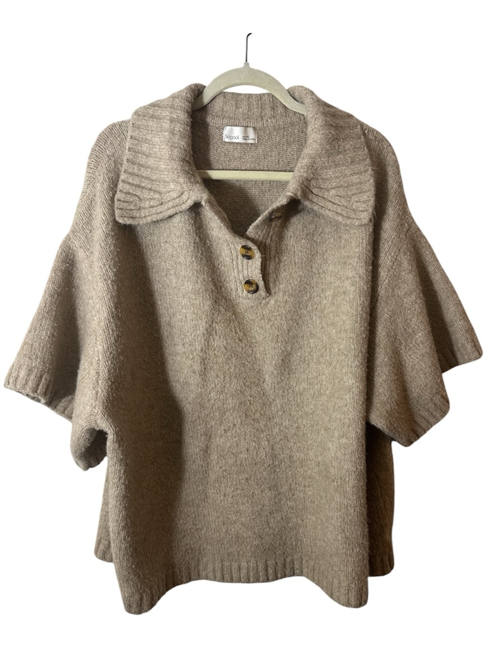 Cozy Soft Women's Taupe Short-Sleeve Collared Sweater Size M/L